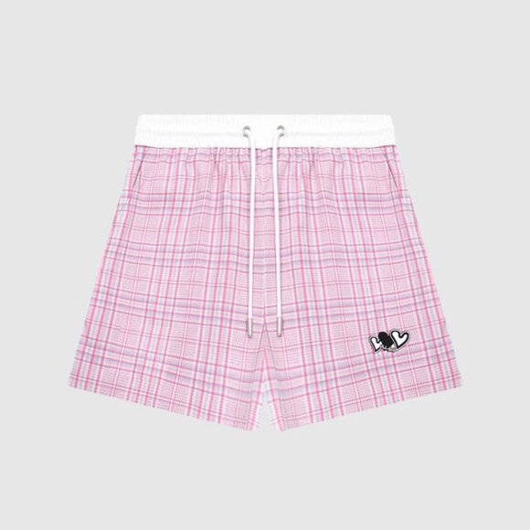 B.Sure Contrasting Plaid Heart Embroidered Shorts - Picture 1 of 4